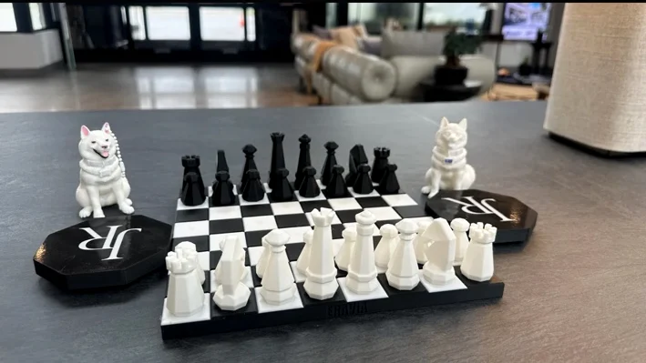Black and white custom 3D printed chess set